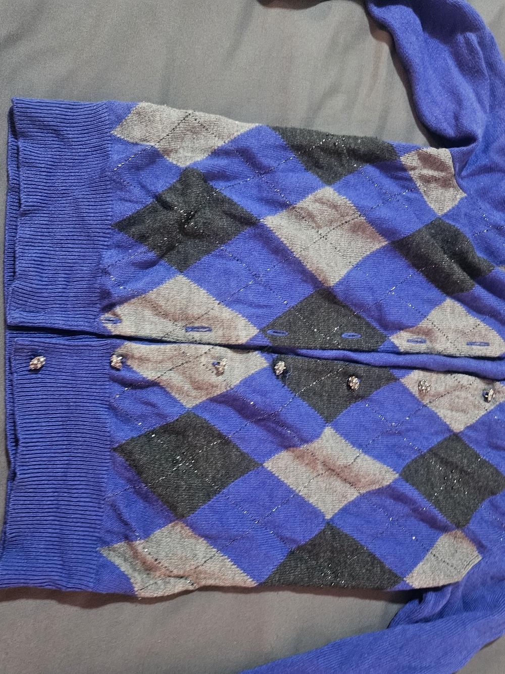 New York & Company Blue, Black, Gray Argyle Cardigan